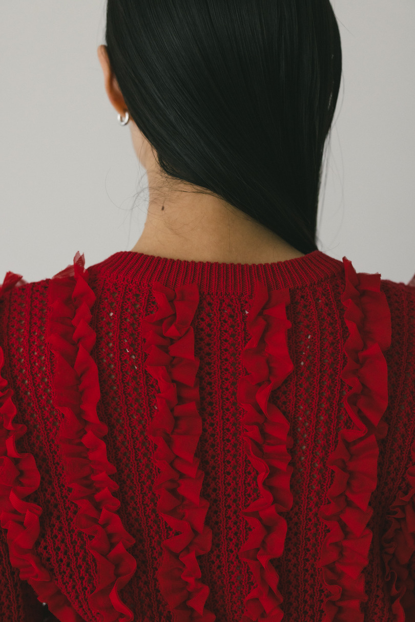 チュールフリルニットカーデ 詳細画像 RED 7