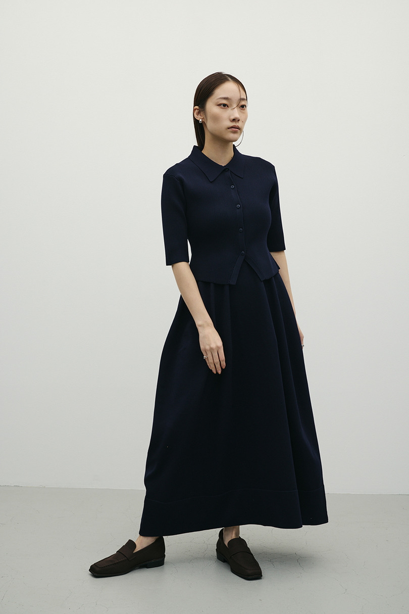 2ピースハーフスリーブポロニットワンピース 詳細画像 NVY 2