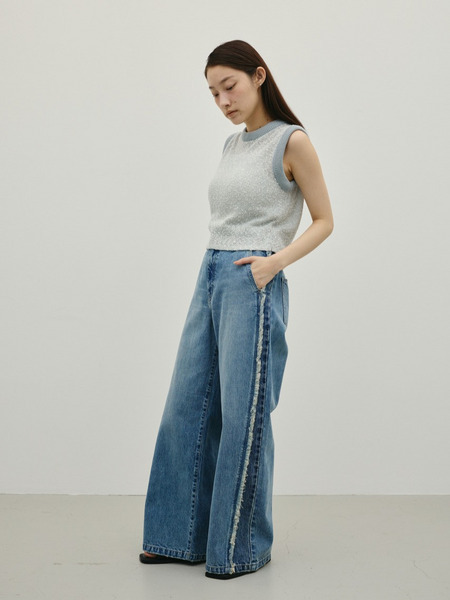 サイドフリンジワイドデニム